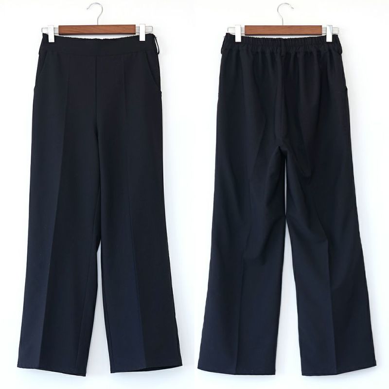 ゴム入りストレッチ素材ワイドパンツ