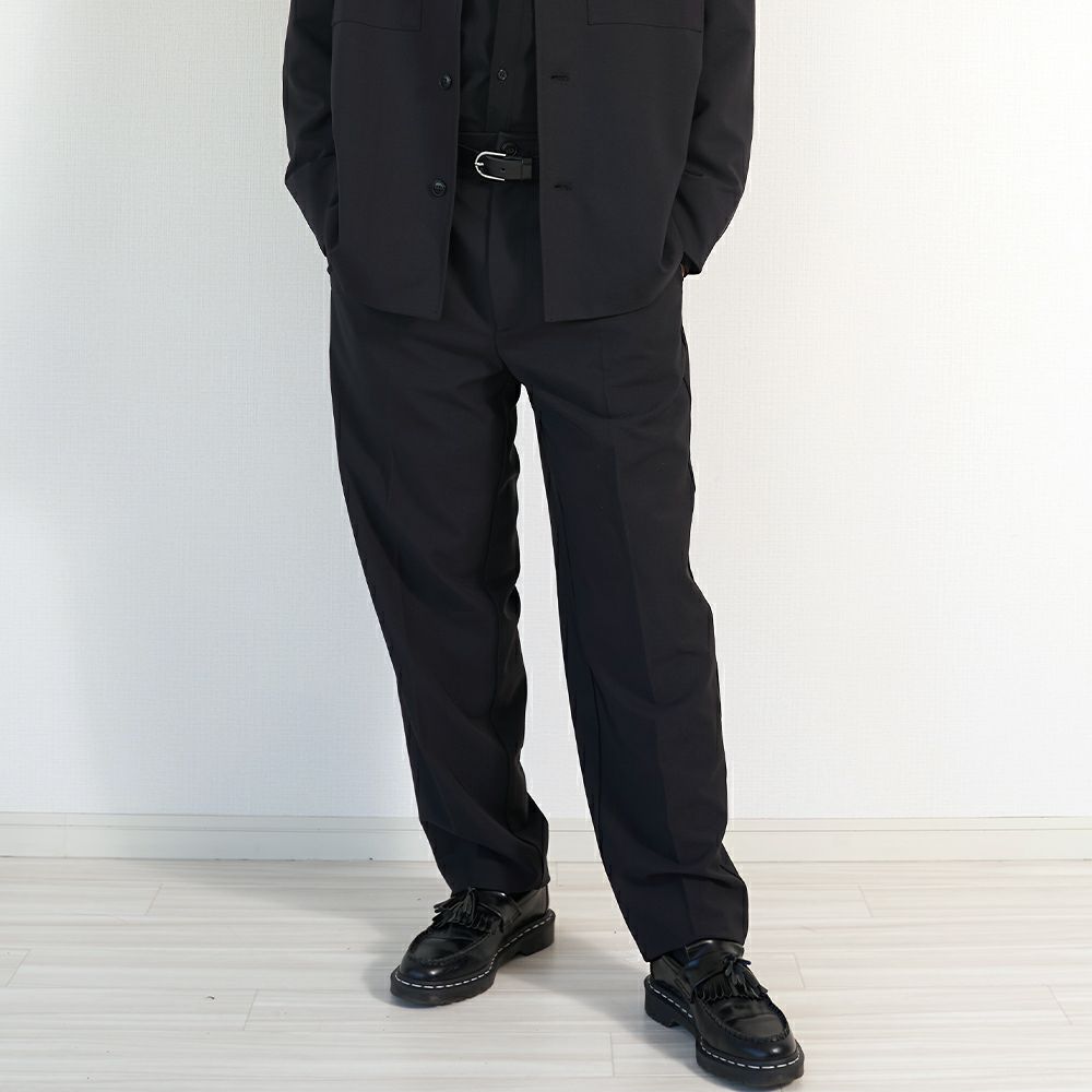 メンズストレッチタックパンツ黒ブラックフォーマル後ゴム