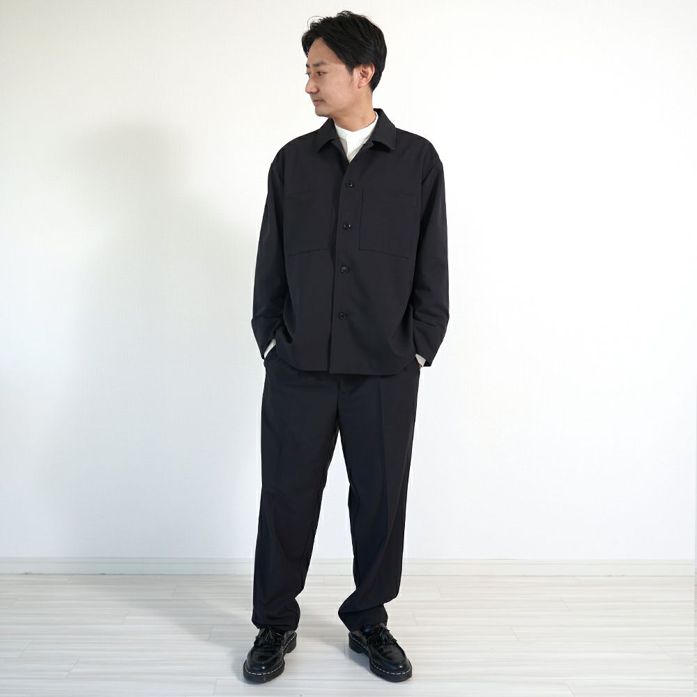 メンズストレッチタックパンツ黒ブラックフォーマル後ゴム