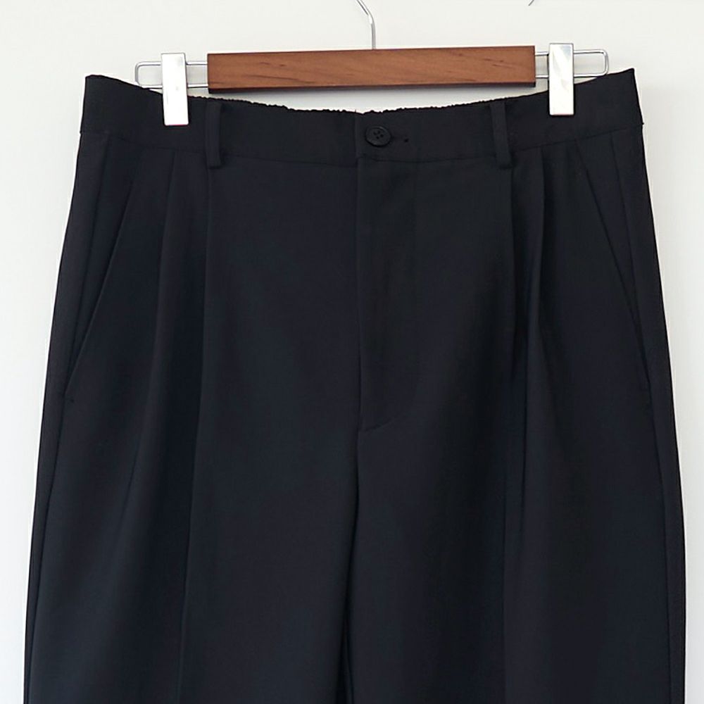 メンズストレッチタックパンツ黒ブラックフォーマル後ゴム