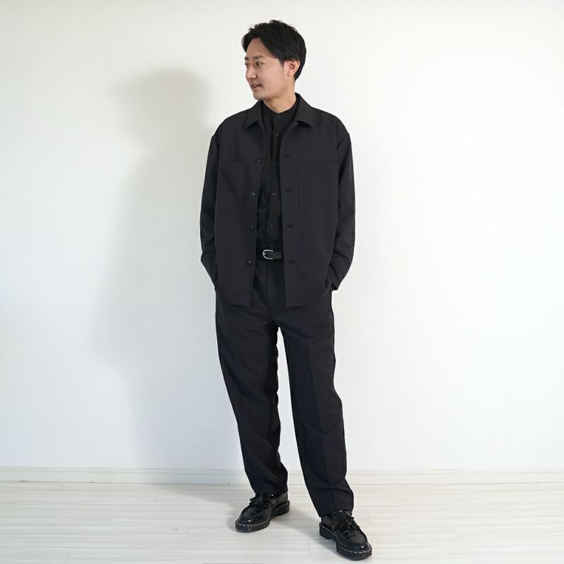 メンズストレッチタックパンツ黒ブラックフォーマル後ゴム