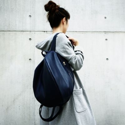 大容量リュックPUレザー紺ネイビー