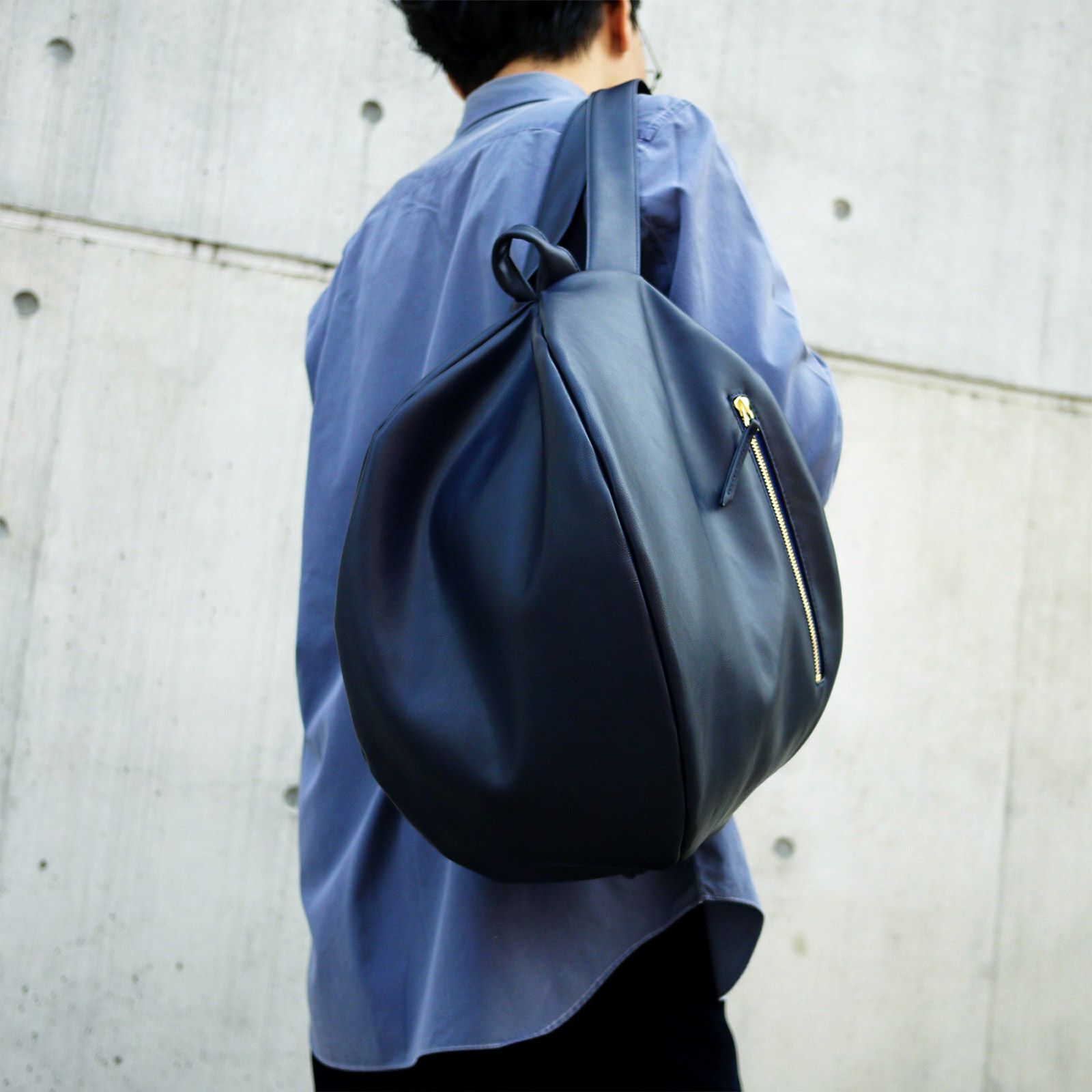 大容量リュックPUレザー紺ネイビー男女兼用