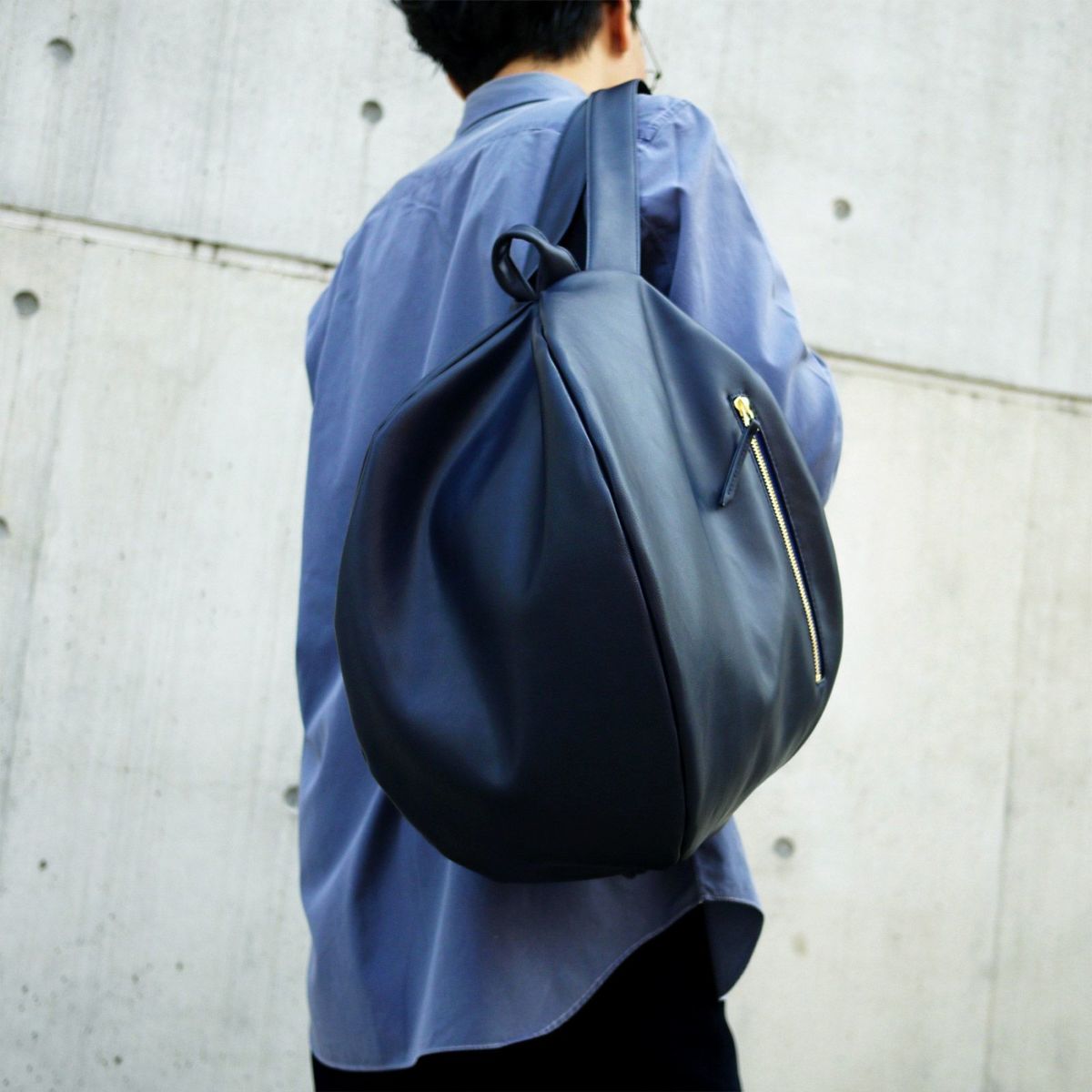 大容量リュックPUレザー紺ネイビー男女兼用