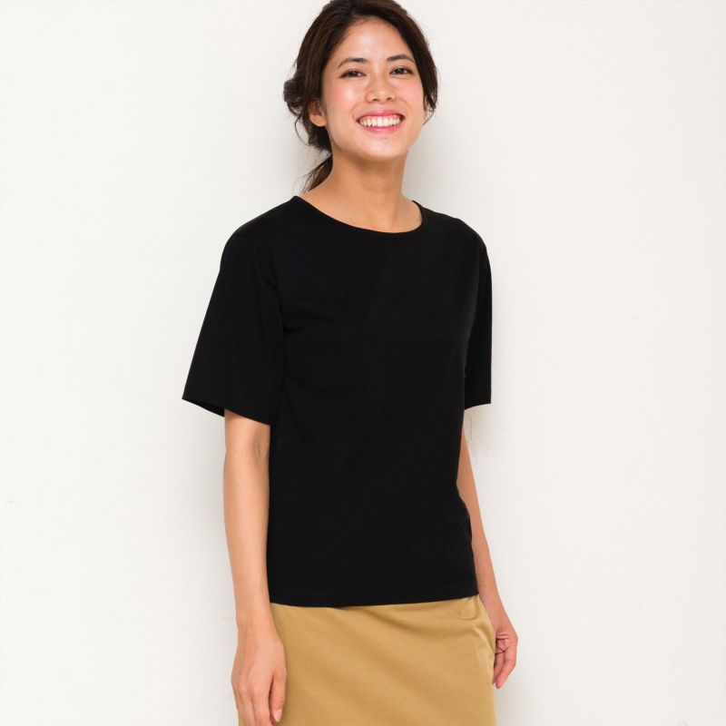 二の腕カバー細見え大人のTシャツレディースブラック