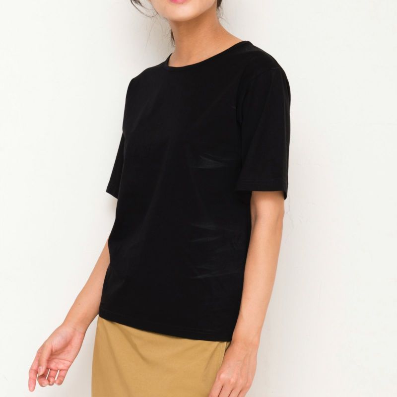 二の腕カバー細見え大人のTシャツレディースブラック