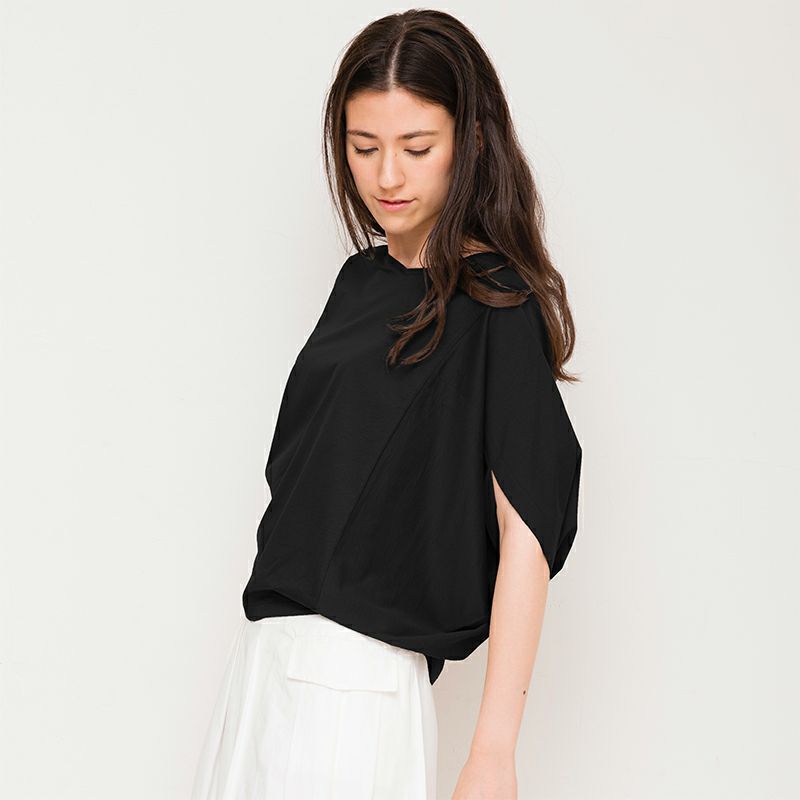 変形ドルマンTシャツブラック清涼レディース