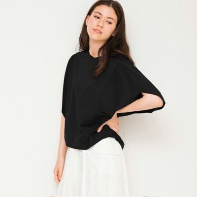 変形ドルマンTシャツブラック細見えレディース