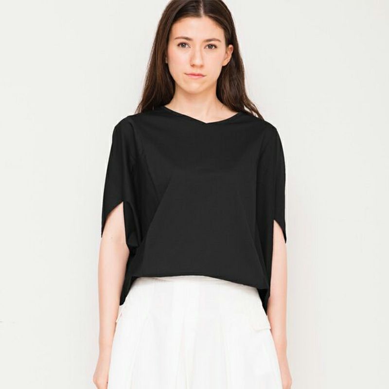 変形ドルマンTシャツブラック切替レディース