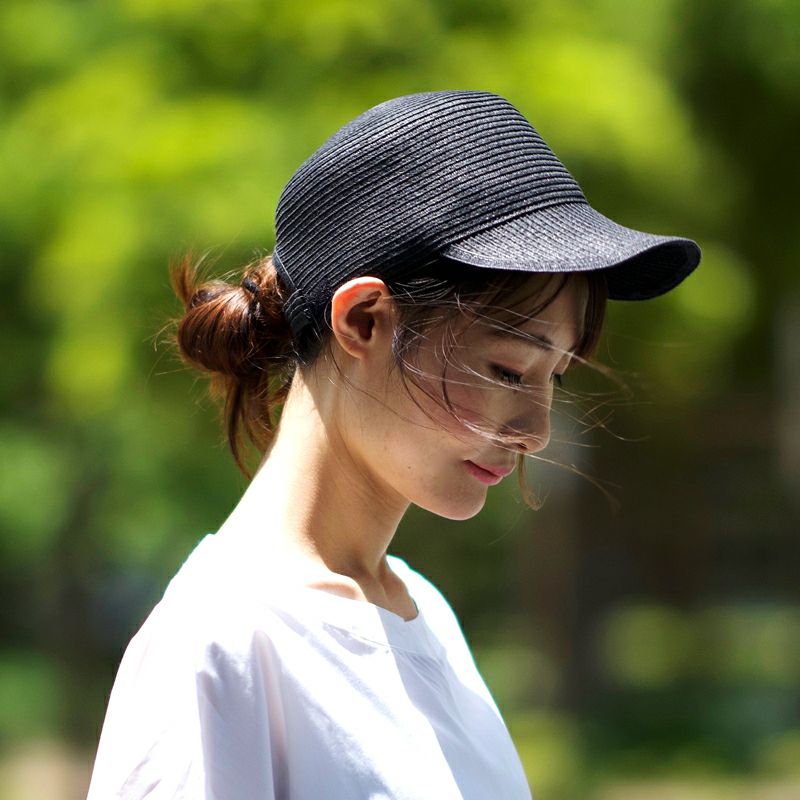 大人レディース麦わらキャップ黒ハイクキャップ