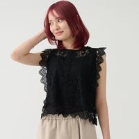 二の腕カバー細見えレースブラウスブラック