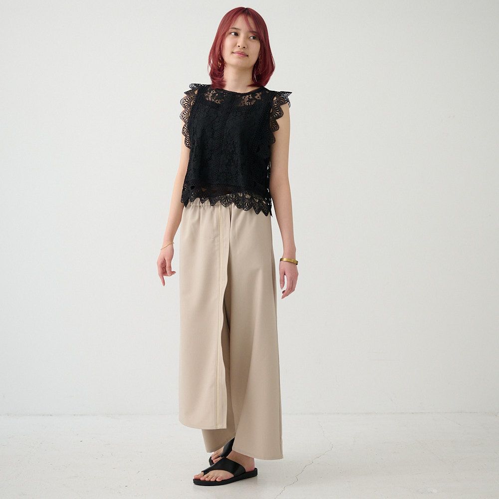 二の腕カバー細見えレースブラウスブラック