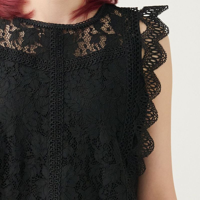 二の腕カバー細見えレースブラウスブラック
