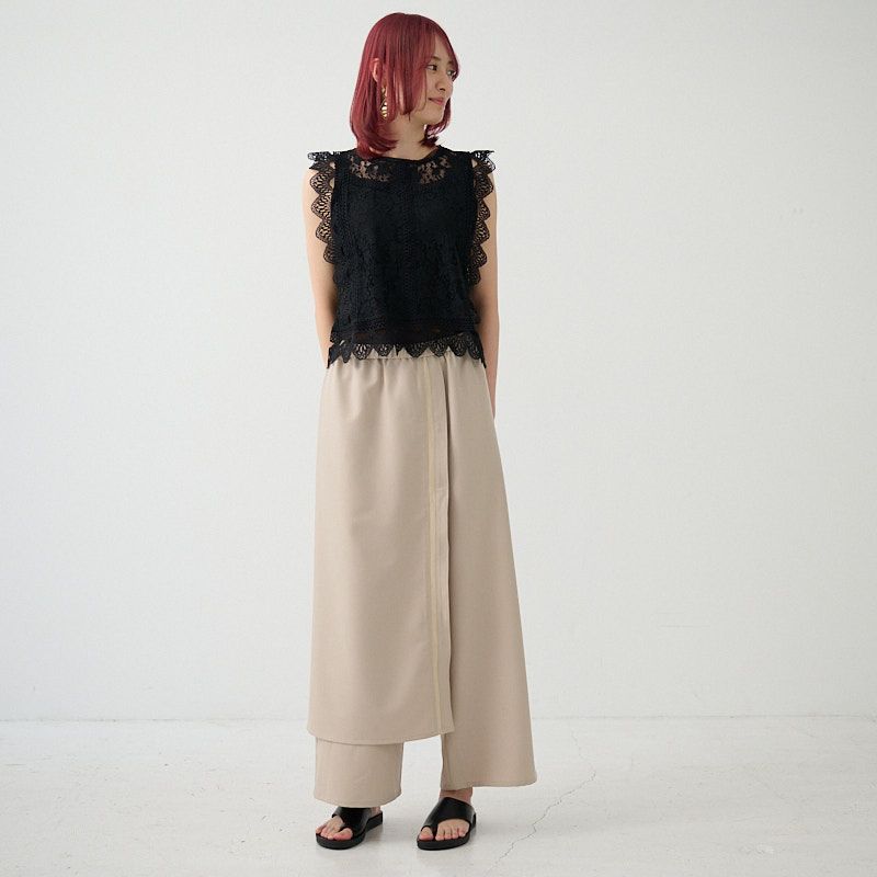 二の腕カバー細見えレースブラウスブラック