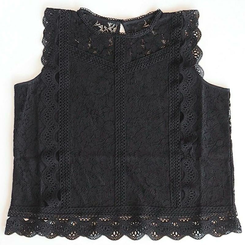 二の腕カバー細見えレースブラウスブラック