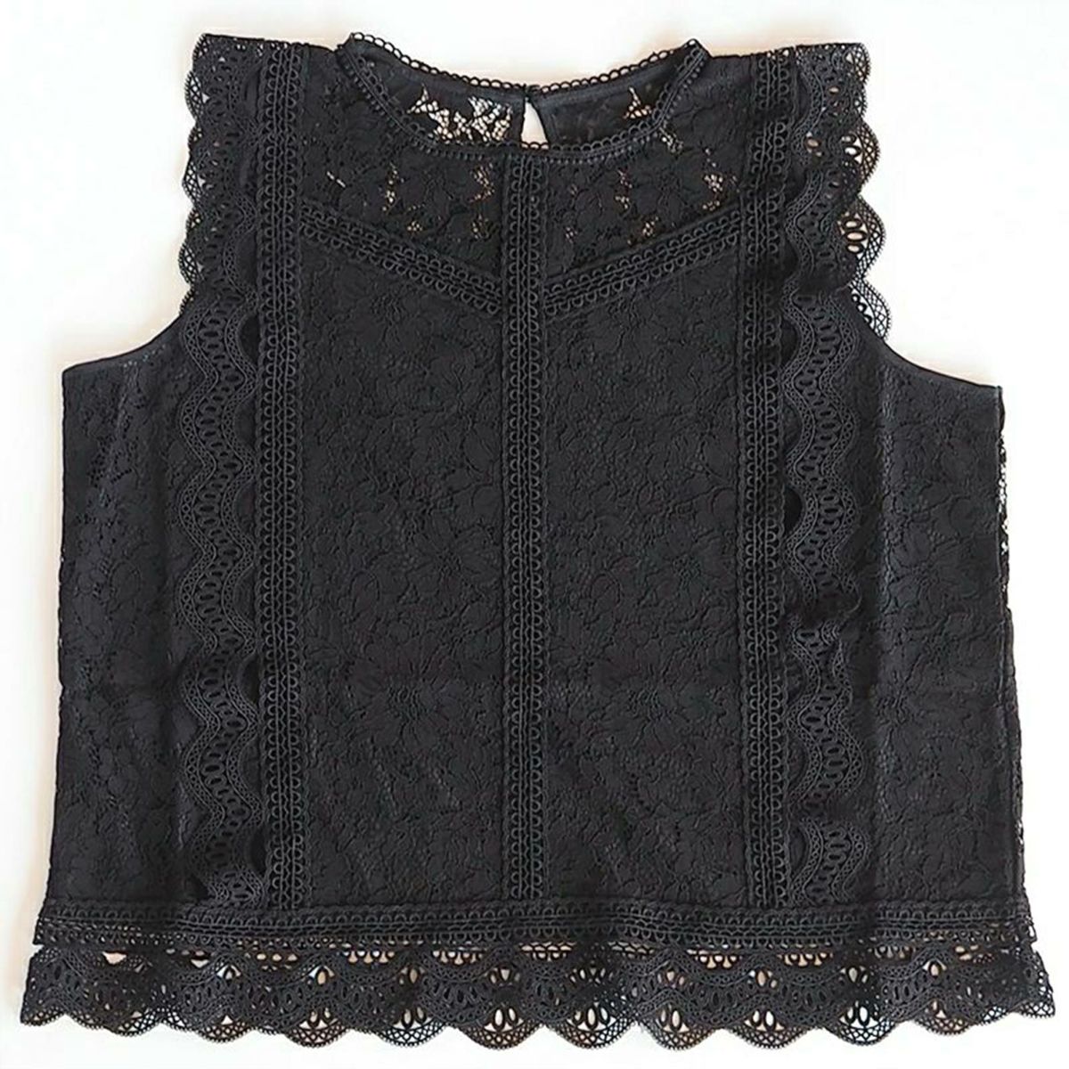 二の腕カバー細見えレースブラウスブラック