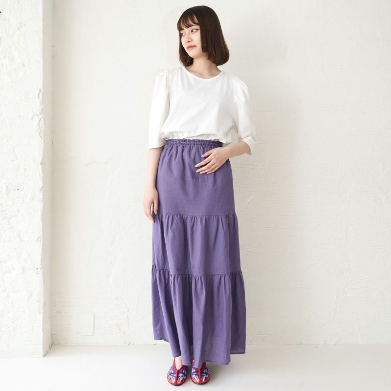 夏コーデ綿麻リネンコットンロングスカート