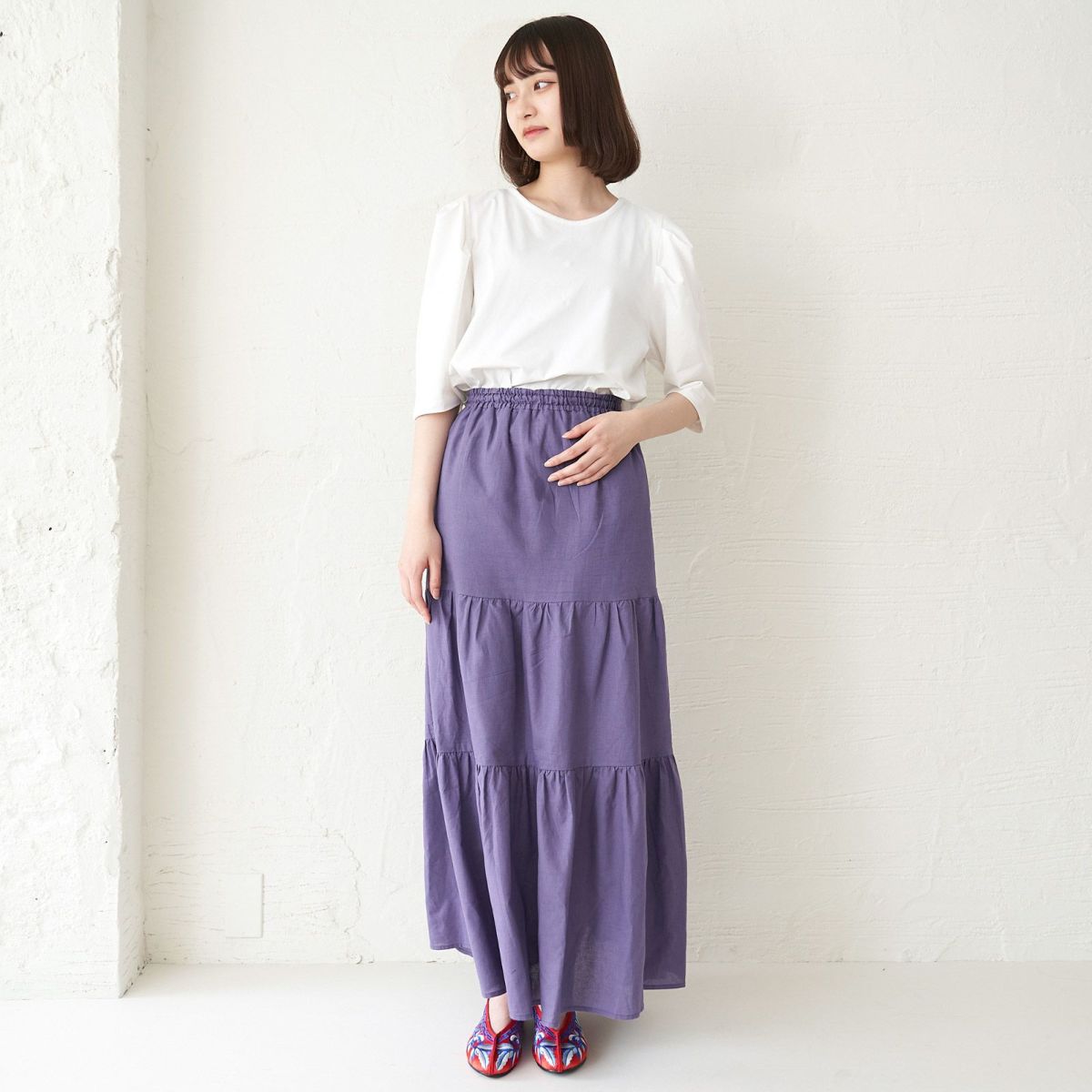 夏コーデ綿麻リネンコットンロングスカート