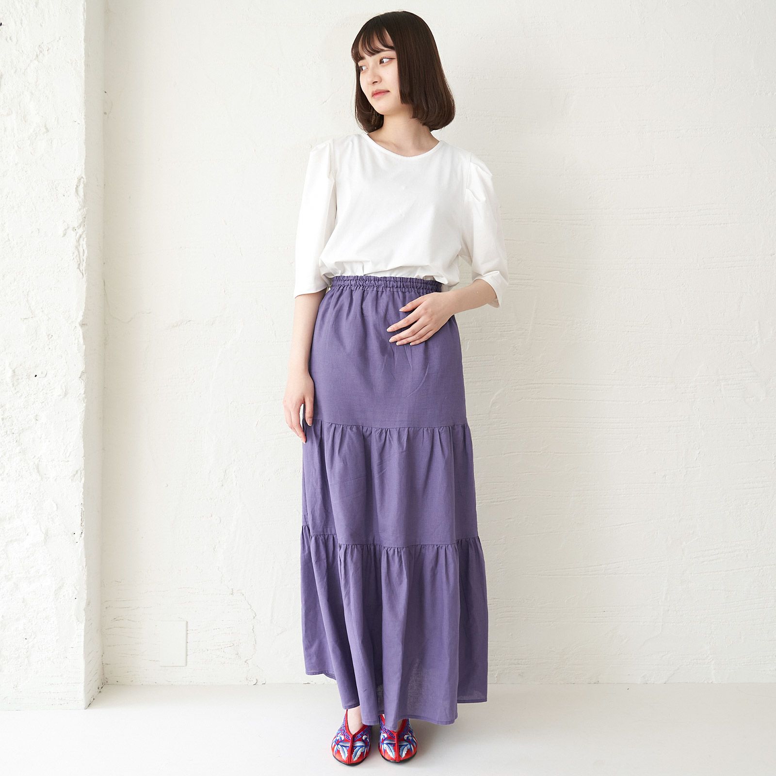 夏コーデ綿麻リネンコットンロングスカート