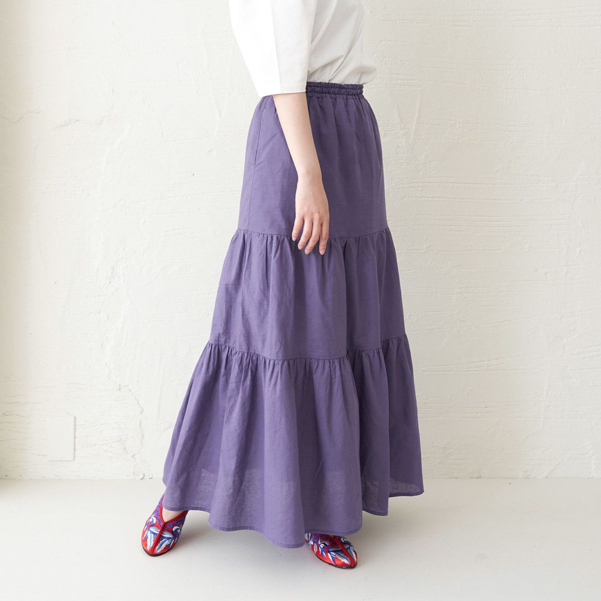 ふんわりティアードスカート紫ロング