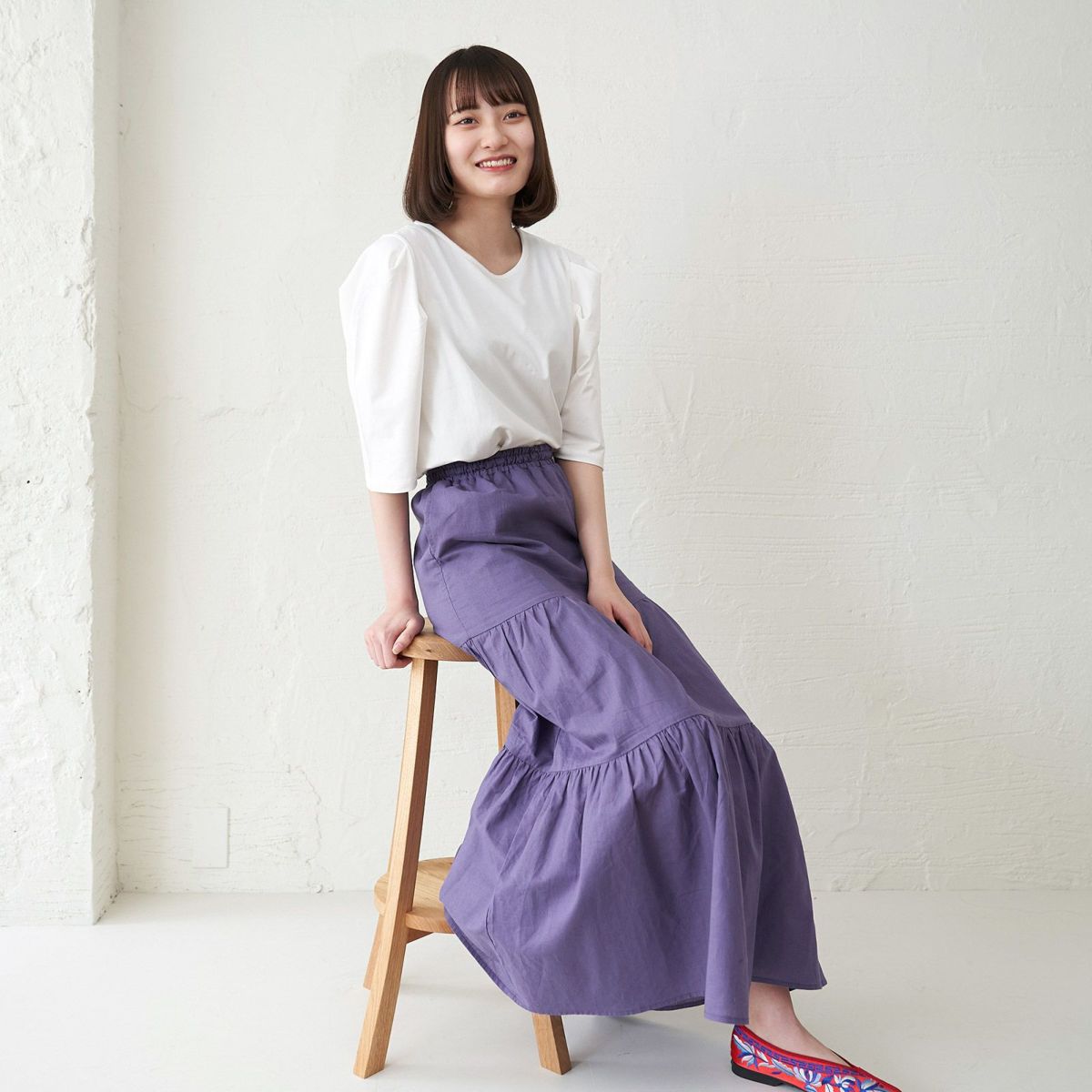 スッキリ細見えウエストゴム入りロングスカート