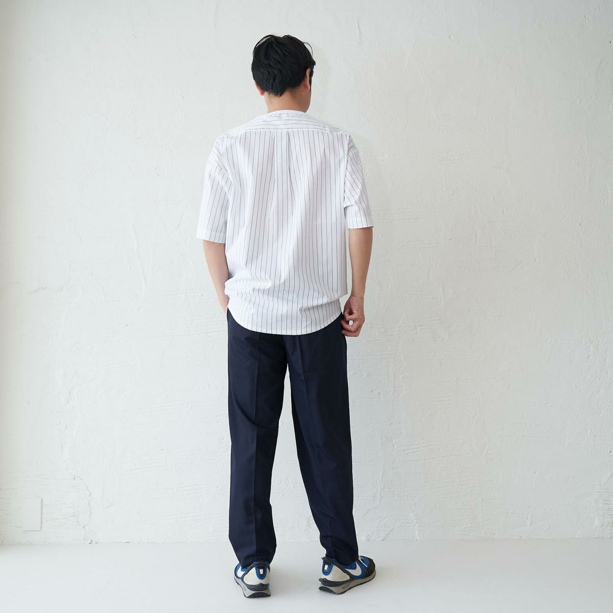 メンズ Tシャツ 夏服 白 ホワイト ストライプ きれいめ もりのがっこう