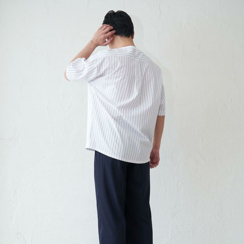 メンズ Tシャツ 夏服 白 ホワイト ストライプ きれいめ もりのがっこう