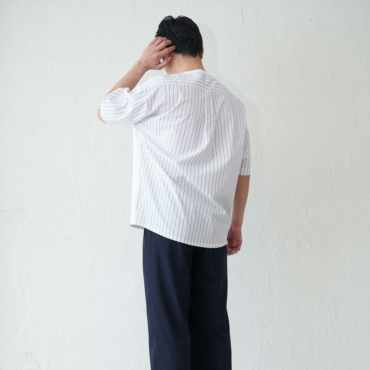 メンズ Tシャツ 夏服 白 ホワイト ストライプ きれいめ もりのがっこう