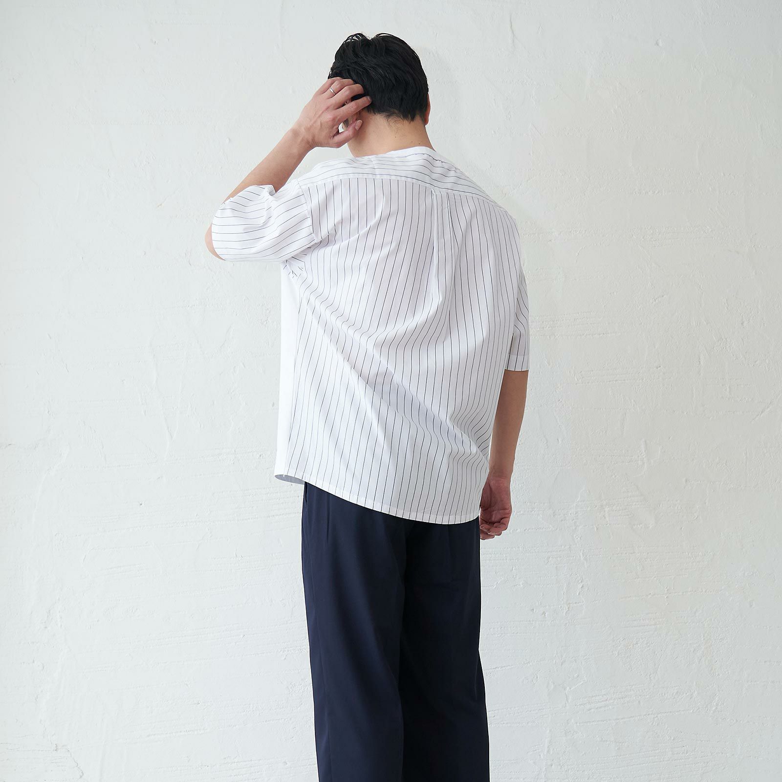 メンズ Tシャツ 夏服 白 ホワイト ストライプ きれいめ もりのがっこう