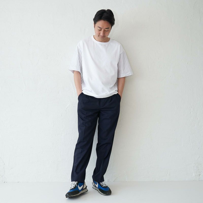 メンズ Tシャツ 夏服 白 ホワイト ストライプ きれいめ もりのがっこう