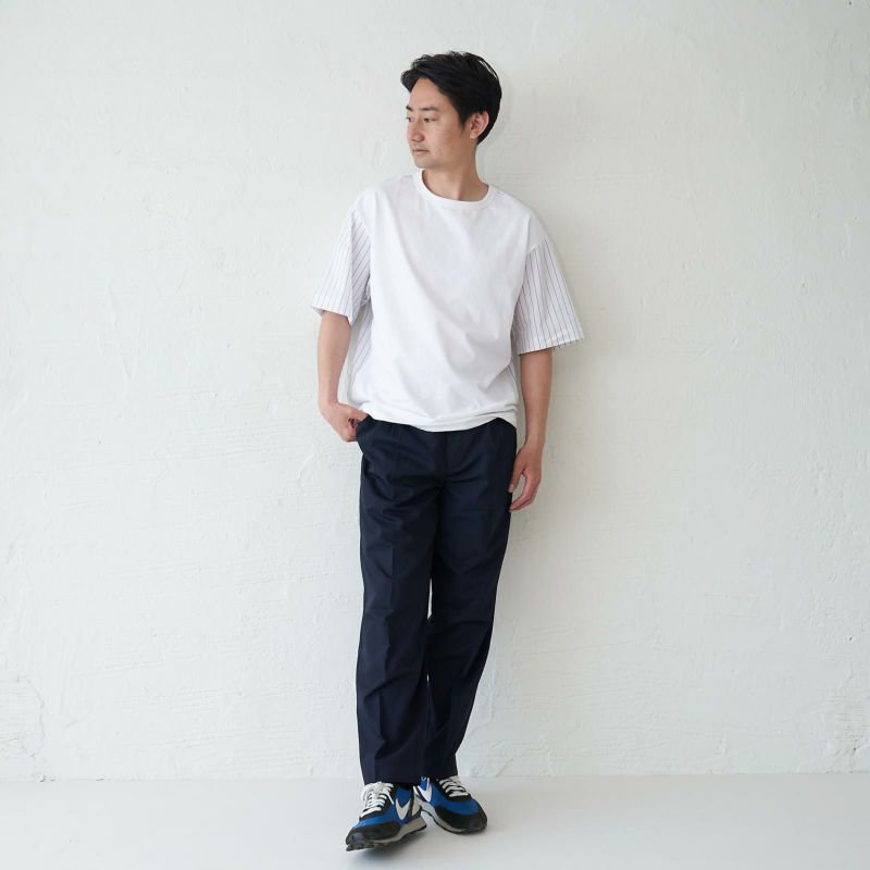 メンズ Tシャツ 夏服 白 ホワイト ストライプ きれいめ もりのがっこう