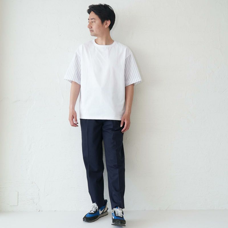 メンズ Tシャツ 夏服 白 ホワイト ストライプ きれいめ もりのがっこう