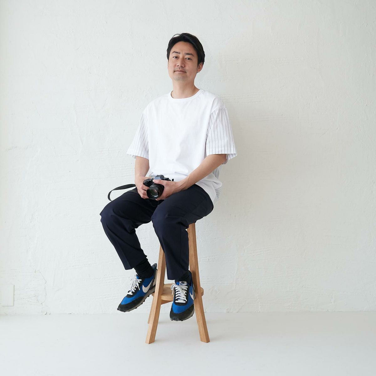 メンズ Tシャツ 夏服 白 ホワイト ストライプ きれいめ もりのがっこう