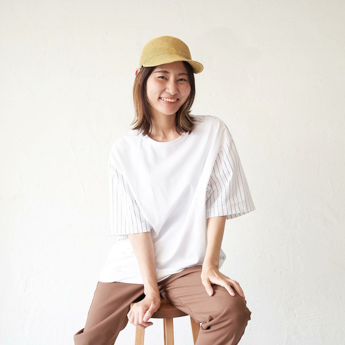 メンズ Tシャツ 夏服 白 ホワイト ストライプ きれいめ もりのがっこう