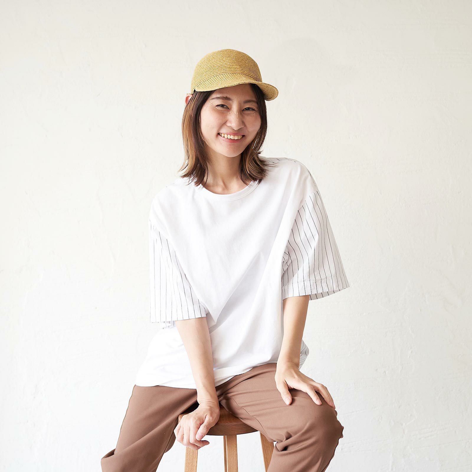 メンズ Tシャツ 夏服 白 ホワイト ストライプ きれいめ もりのがっこう