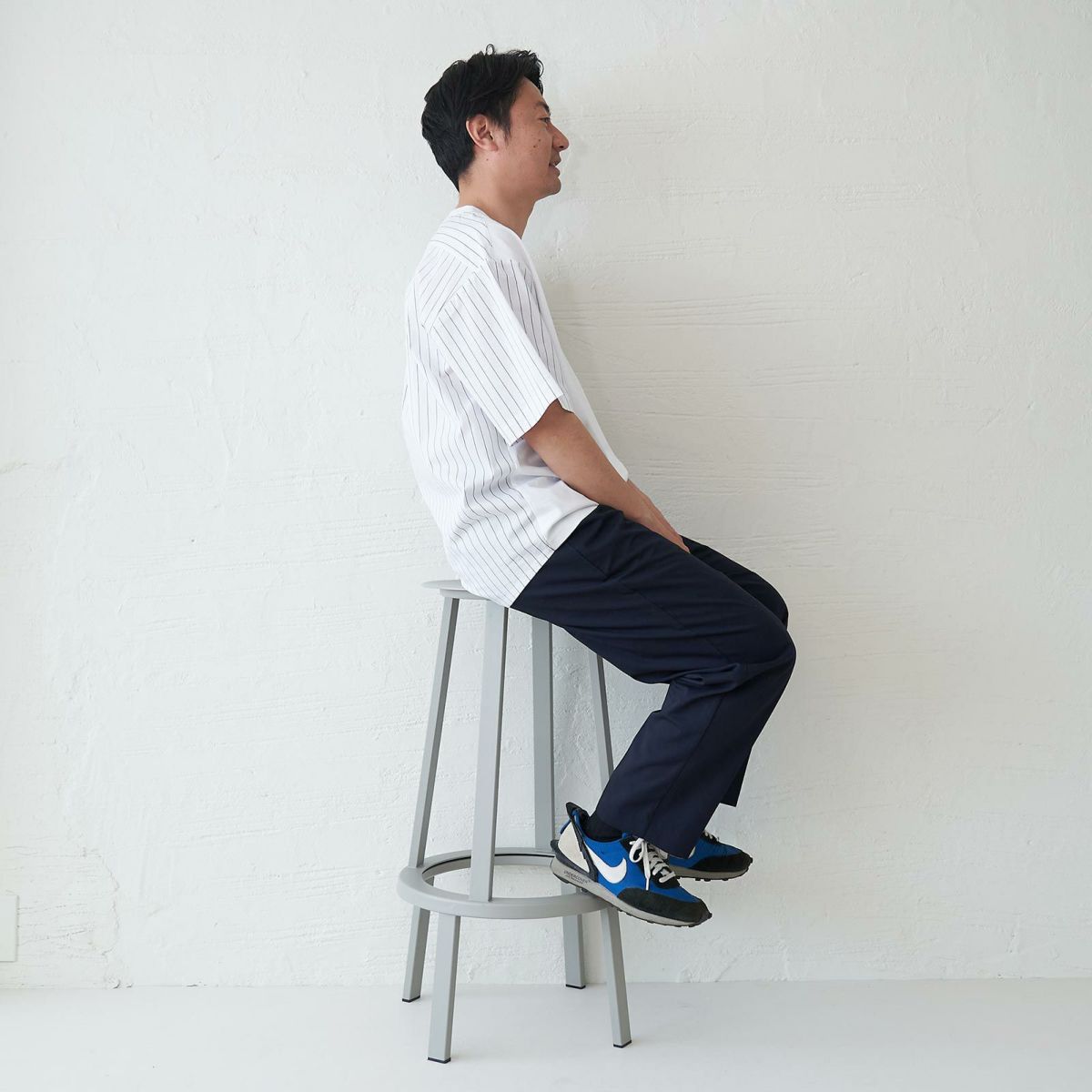 メンズ Tシャツ 夏服 白 ホワイト ストライプ きれいめ もりのがっこう