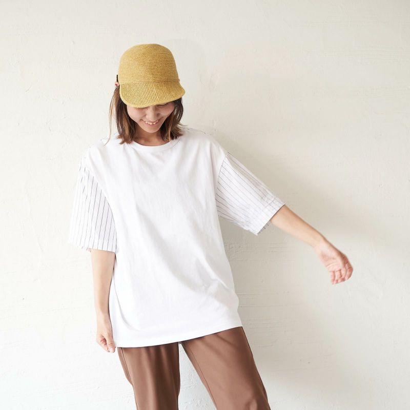 メンズ Tシャツ 夏服 白 ホワイト ストライプ きれいめ もりのがっこう