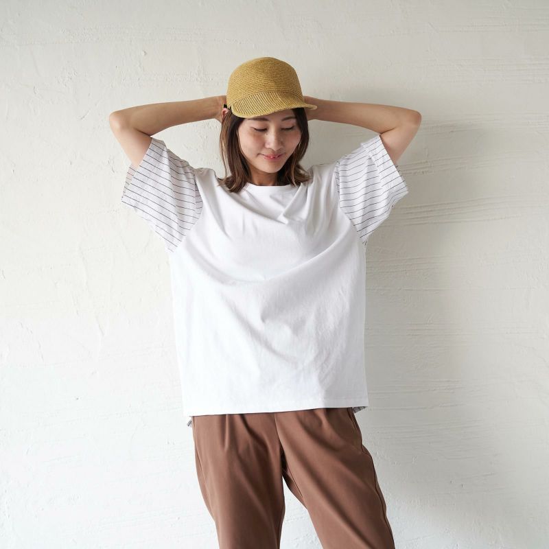 メンズ Tシャツ 夏服 白 ホワイト ストライプ きれいめ もりのがっこう