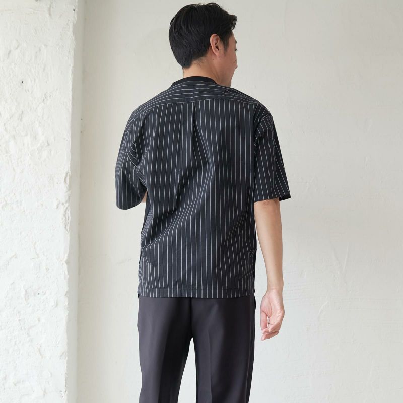 メンズ Tシャツ 夏服 黒 ブラック ストライプ きれいめ もりのがっこう