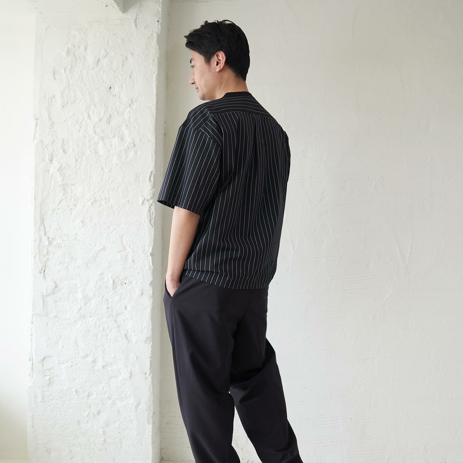 メンズ Tシャツ 夏服 黒 ブラック ストライプ きれいめ もりのがっこう