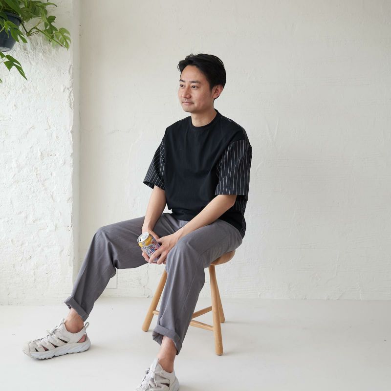 メンズ Tシャツ 夏服 黒 ブラック ストライプ きれいめ もりのがっこう