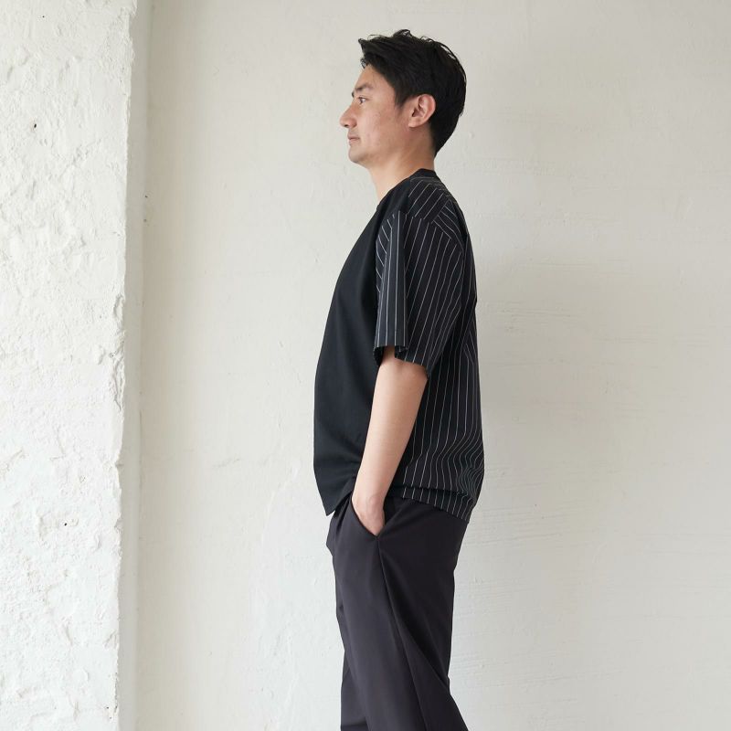 メンズ Tシャツ 夏服 黒 ブラック ストライプ きれいめ もりのがっこう