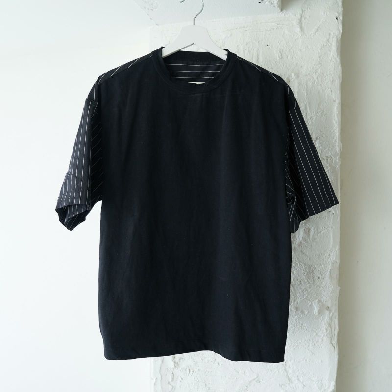 メンズ Tシャツ 夏服 黒 ブラック ストライプ きれいめ もりのがっこう