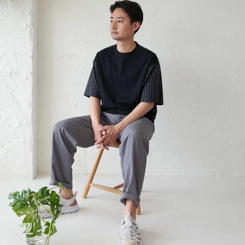 メンズ Tシャツ 夏服 黒 ブラック ストライプ きれいめ もりのがっこう