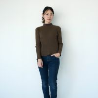 コットンテレコ天然素材タートルネック茶レディース