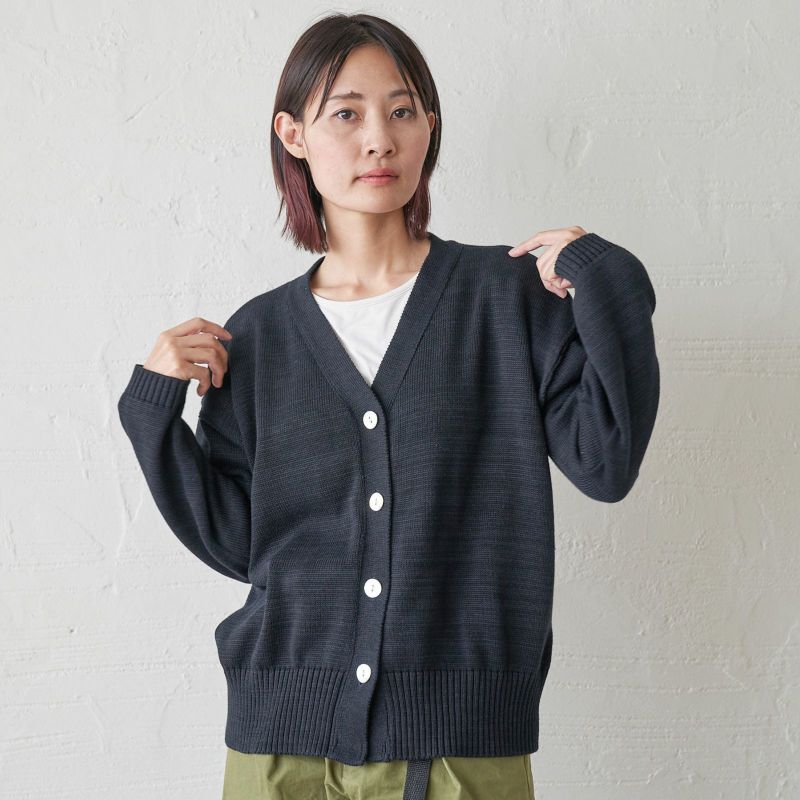 コットンニットカーディガン黒ブラック制服レディース