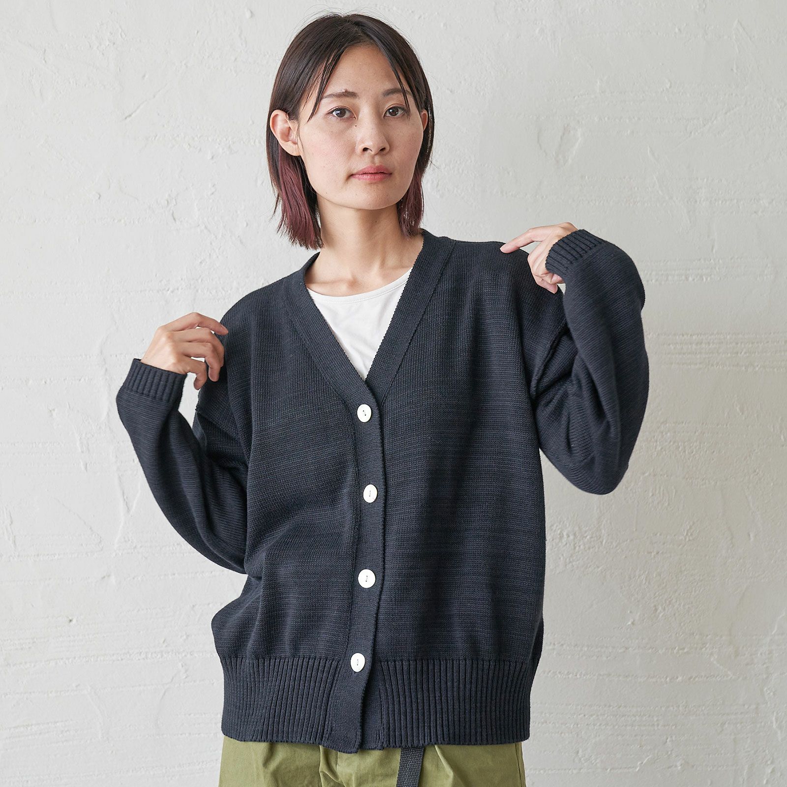 コットンニットカーディガン黒ブラック制服レディース