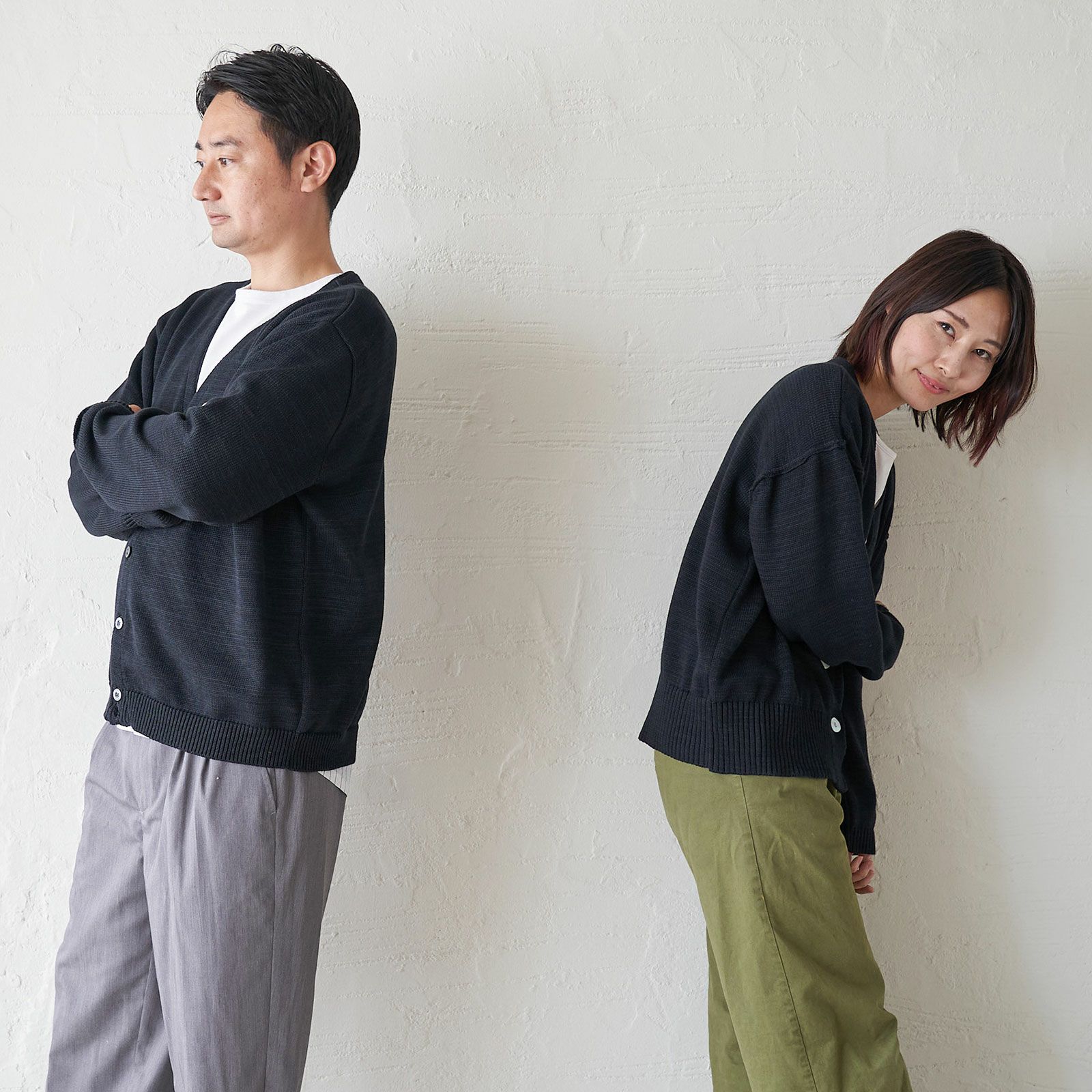 コットンニットカーディガン黒ブラック制服レディース