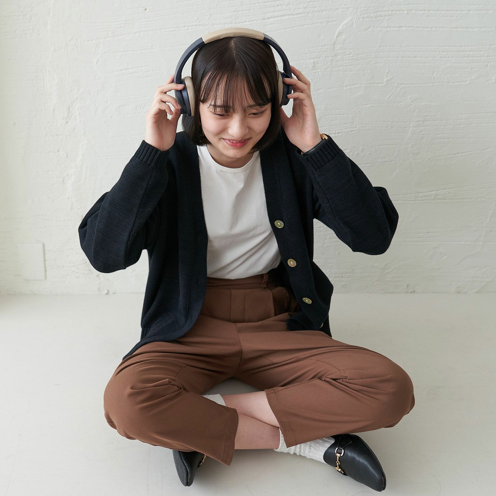 コットンニットカーディガン黒ブラック制服レディース