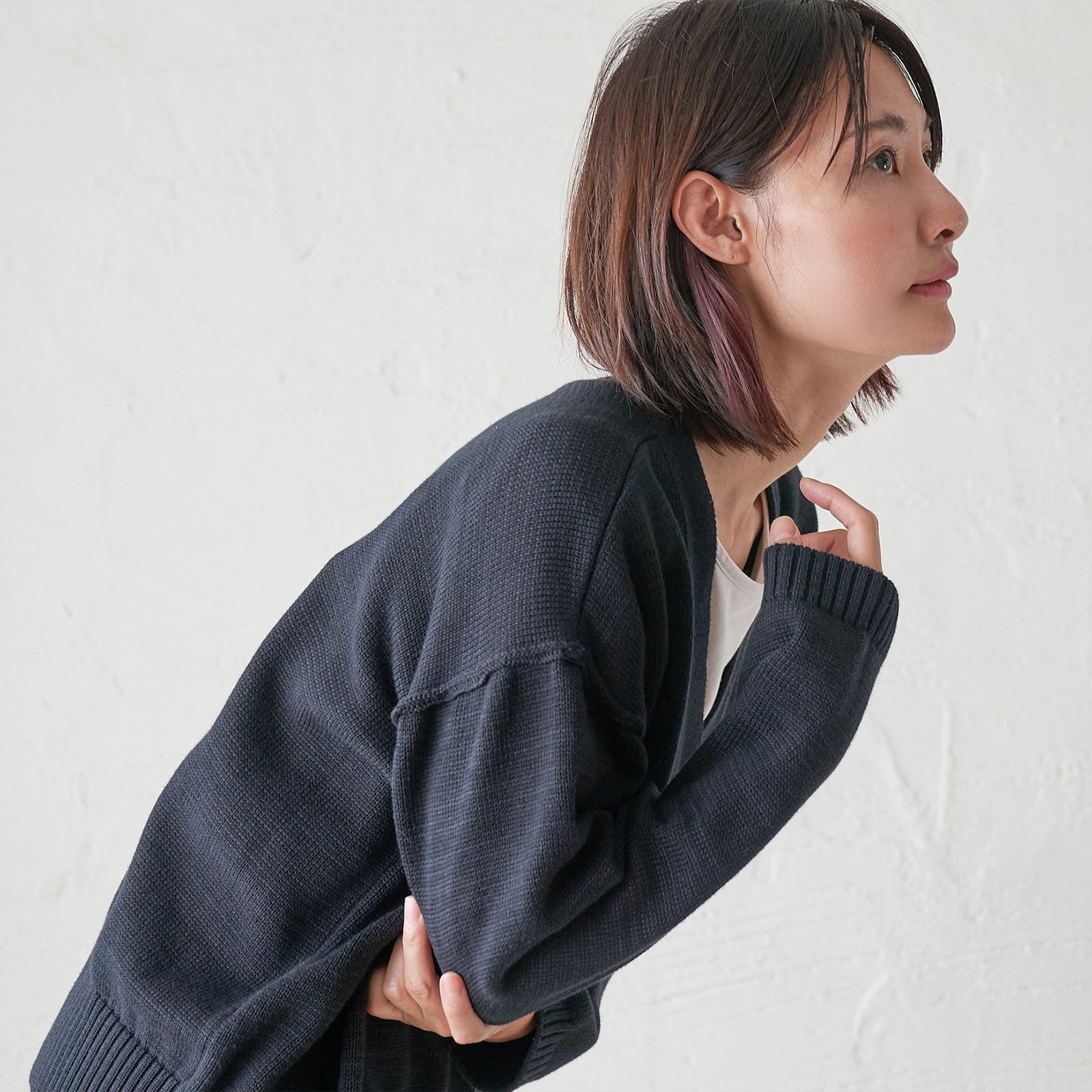 コットンニットカーディガン黒ブラック制服レディース